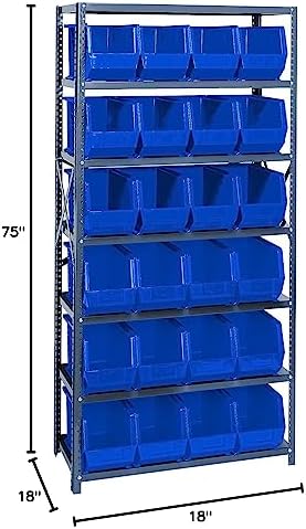 Quantum Storage Systems QSBU-265BL Giant Open Hopper Steel Shelving System, 18" D x 36" W x 75" H, with 7 Shelves and 24 QUS265 Bins, Blue - Image 2