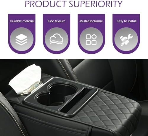 Car Center Console Cover Organizer, Mult-purpose Leather Arm Rest Cushion with 2 Cup Holders and 1 Tissue Box & Phone Slot, Universal Highly Elastic Sponge Armrest Cover Accessories for Car - Image 5