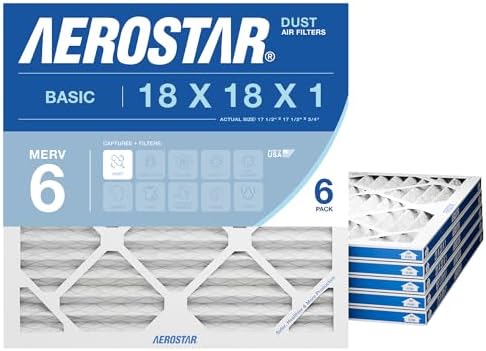 Aerostar Air Filter 18x18x1 MERV 6 AC Filter, HVAC, Furnace Filter, 6 Pack by AirFiltersDelivered