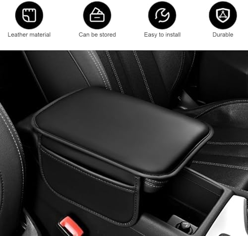 Car Center Console Cover, Leather Car Armrest Cover with 2 Side Storage Bags, Waterproof Anti-Scratch Soft Auto Middle Console Protector, Universal Arm Rest Pad for Vehicle SUV Truck(Black) - Image 3