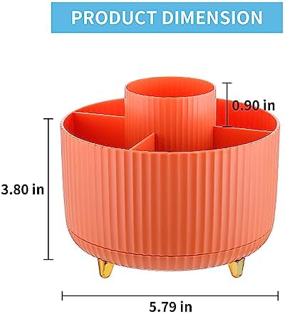 Marbrasse Desk Organizer, 360-Degree Rotating Pen Holder, Desk Organizers and Accessories with 5 Compartments Pencil Holder, Art Supply Storage Box Caddy for Office, Home（Orange） - Image 5