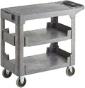Commercial Gray Heavy Duty 3-Shelf Utility Cart with Flat Top Work Surface and Built-in Tool Compartment, 550lb. Capacity, 5" Casters, 38" x 18 3/4" x 32 1/4" - Perfect for Restaurant, Warehouse by Krollen+Industrial