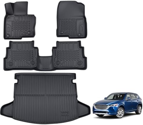 TPE Floor Mats & Cargo Liner for Mazda CX-5 2017-2025 All-Weather Protection | Full Coverage | Odorless Car Mats & Trunk Tray Custom Fit Set Accessories - Black by Unknown
