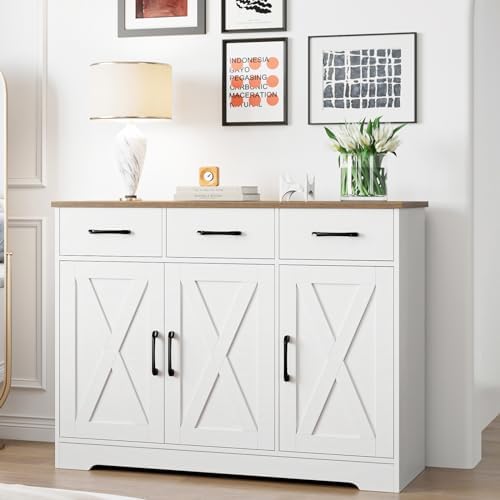 HOSTACK Kitchen Buffet Cabinet with Storage, Sideboard Coffee Bar, White - Image 6