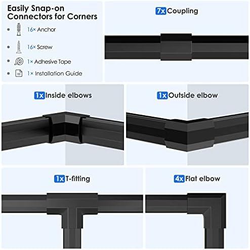 Yecaye TV Cord Hider, 125in Cord Cover, W1.18in H0.6in, Black - Image 5