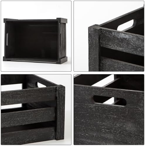 Set of 3 Nesting Wooden Crates, Small Rustic Farmhouse Wood Storage Boxes with Handles, Stackable Compact Organizer Bins for Kitchen Bathroom Bedroom Decor, 3 Sizes & 3 Colors (White, Brown, Black) - Image 3