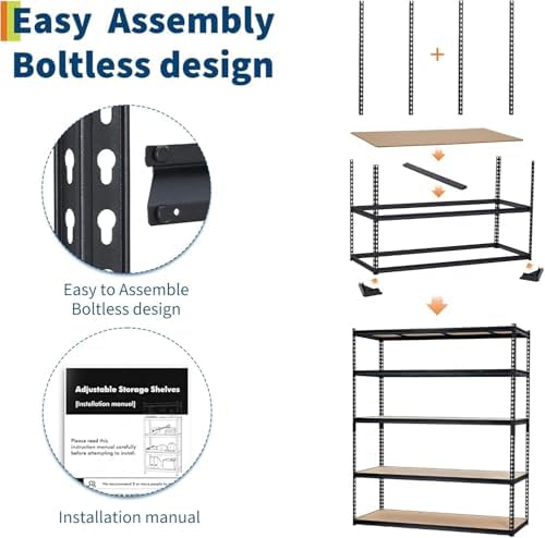 OUTLANE 5 Tier Garage Shelving Heavy Duty,2000 LBS Adjustable Rack Shelf - Image 6