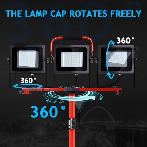 Juyace 2 Pack 150W LED Work Light with Tripod Stand,Dual Head Flood Light - Image 3