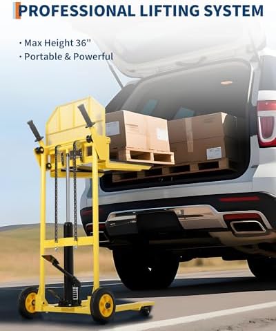 Hydraulic Material Lift, Heavy Duty 440lbs Capacity Pallet Truck Dolly, Lift Table,Fork Lift, 36" Max Lift Winch Stacker,Multifunctional Hydraulic Hand Truck with Steel Platform Board,Adjustable Forks - Image 4