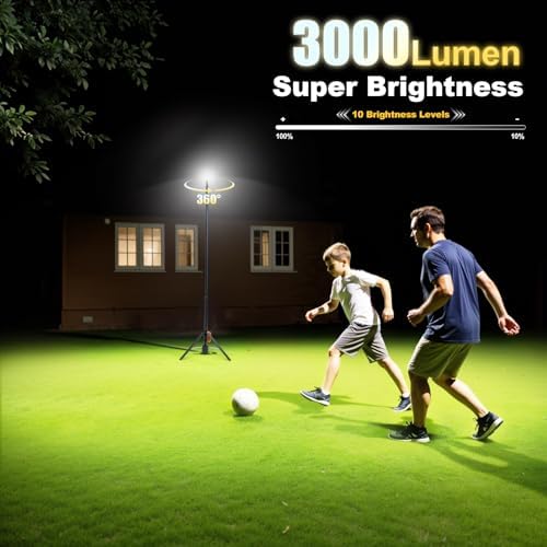 SYLSTAR 360° Rechargeable Work Light with Remote &Telescopic Stand (8.4Ft), 3000LM Ultra Bright 3CCT Dimmable, 6000mAh Battery, Portable Camping Light for Jobsite Workshop Sports Emergencies - Image 3