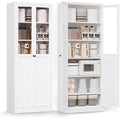 AQY Kitchen Pantry Cabinet,72" White Pantry Storage Cabinet with 5 Tire Adjustable Shelves and Glass Doors,Freestanding Cupboard,Metal Pantry Cabinets with Handle for Living Room,Assembly Required by AQY