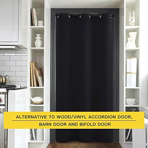 NICETOWN Door Divider Curtain for Doorway, Bedroom Closet Door Cover, Privacy Drape for Garage Window Bathroom Door Dressing Changing Fitting Decor (1 Piece, 8ft Tall x 5ft Wide, Black) - Image 4