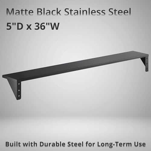 5" x 36" Heavy Duty Stainless Steel Floating Wall Mounted Shelf, Commercial Kitchen Storage Shelf - Image 2