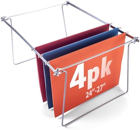 Officemate Hanging File Frame, Letter Size (Fits 24″–27″), Adjustable Heavy-Duty Steel File Drawer Organizer for Desks, Cabinets & Shelves, Set of 4 (91965) by Officemate