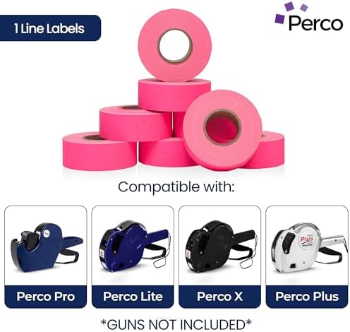 Perco 1 Line Fluorescent Pink Labels - 240,000 Blank Pricing Labels for Perco Lite, X, Plus and Pro 1 Line Price and Date Guns - 240 Rolls, Case of 30 Sleeves - Made in USA - Image 2