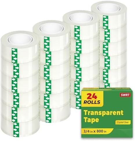 SWRT Tape, 24 Rolls Clear Tape Refills for Dispenser, Transparent Tape, 3/4 in x 800 in Tape Rolls, Strong Adhesive Tape for Gift Wrapping, Home, School & Office Tape by SWRT