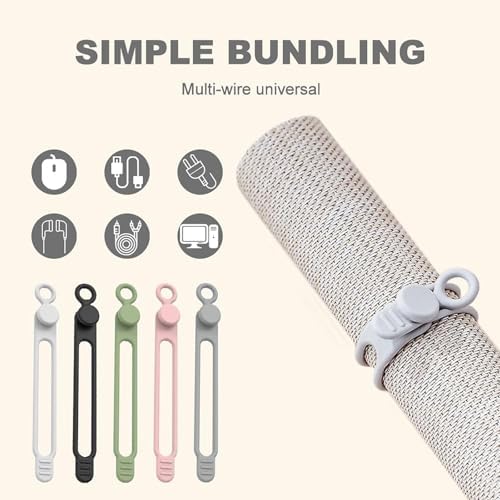 Data Cable Organizer, 2026 Upgrade Silicone Headphone Organizer, Silicone Cable Ties Reusable Cable Management Organizer Multipurpose Elastic Cord Organizer for Bundling and Fastening Cable (30Pcs) - Image 5