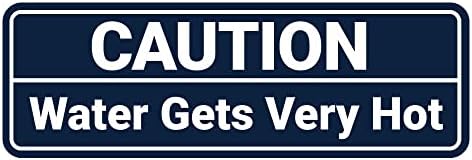 Standard Caution Water Gets Very Hot Sign (Navy Blue/White) - Large 5 Pack by SignsByLITA