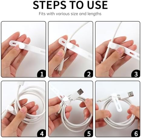 Oligei 25 Pcs Silicone Cable Ties, Cable Ties Reusable, High Elasticity Cord Wraps for Electrical Cords, Cord Organizer for Earphone, Phone Charger(White) - Image 5