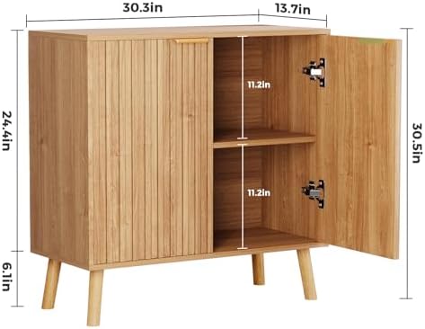 Fluted Storage Cabinet, Buffet Cabinet with Storage, Wood Sideboard with Adjustable Shelf, Modern Accent Cabinet & Console Table for Entryway, Living Room, Dining Room, Natural - Image 2