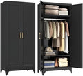 Steeloong 71"Armoire Wardrobe Close,Black Wardrobe Cabinet with Hanging Rod by Steeloong