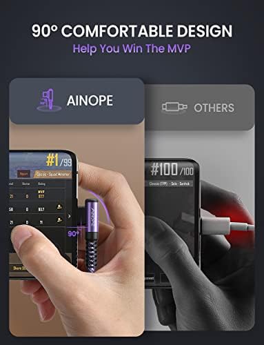 AINOPE USB C Cable 60W 2-Pack 3.3ft Nylon Braided USB C to USB C Cable Type C Charger Fast Charging Right Angle USBC Cable Charger Cord for iPhone 16 Pro Max 15 Plus Samsung S24 S23 iPad Pro Purple - Image 3