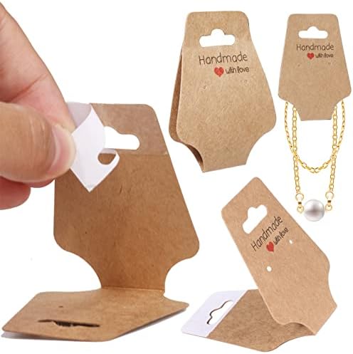 200PCS Bracelet Display Cards Necklace Holder Cards Self Adhesive Jewelry Packaging Selling Card for Small Business (Brown, 1.8x4.7 inches) - Image 2