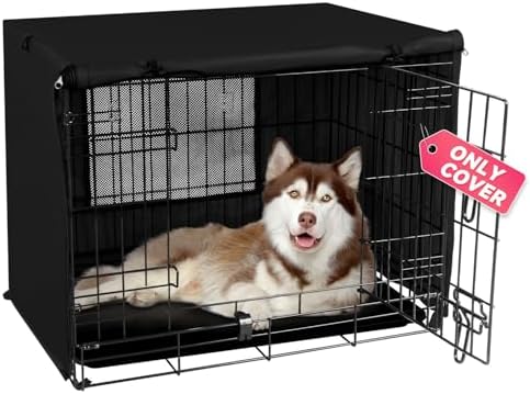 Seiyierr 48 Inche Dog Crate Cover, Double Door Dog Kennel Cover for Large Wire Dog Crate, Lightweight 600D Polyester Windproof Pet Crate Covers, Cover Only, Black by Seiyier