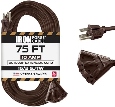 Iron Forge Cable 16 Gauge Brown Extension Cord Multi Outlet, 75 Ft - SJTW by IronForgeCable