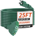 PlugSaf 25 FT 16/3 Outdoor Extension Cord with Multiple Outlets Green by PlugSaf