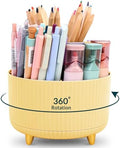 KONVINIT Pencil Pen Holder for Desk, 5 Slots 360-Degree Rotating Desktop Organizer, Cute Desk Organizers and Accessories for School, Home, Office and Art Supply, Yellow by KONVINIT