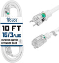 YOJOE Indoor Outdoor Extension Cord with Lighted End, 3 Prong 13A Weatherproof Power Cord, 16 Gauge Heavy Duty 10 ft White Extension Cord for Garage, Garden and Home, 16/3 SJTW UL Certified by YOJOE