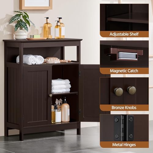 Yaheetech Small Bathroom Storage Cabinet with Double Doors, Espresso - Image 6