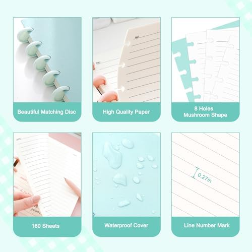 Discbound Notebook, 8-Disc Disbound Planner with Removable Pages, 180 Pages Spiral Notebook, Poly Cover Discbound Planner for Work, Travel, Note Taking(With Index Sticker),Green,A5 - Image 3