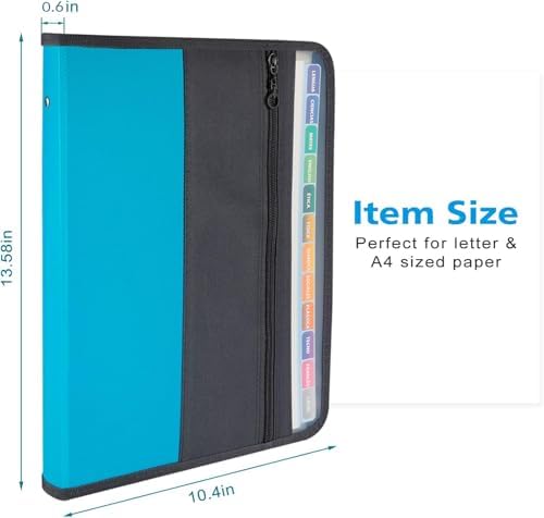 Sooez Accordion File Organizer with Safe Zipper, 12 Pocket Expanding File Folder with Front Pencil Pouch, Portable Monthly Paper Bill Tax Receipt Organizer, School Office Supplies, Letter Size, Teal - Image 5