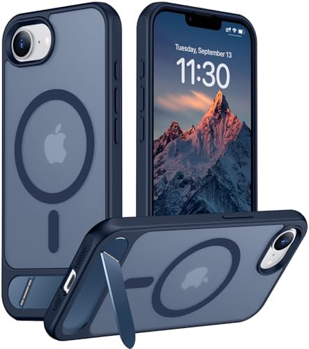 Temdan Magnetic Compatible with iPhone 17e Case & iPhone 16e Case,[Built-in Invisible Kickstand][Compatible with MagSafe][Military Grade Shockproof] Slim Translucent Matte Case for iPhone 16e/17e 6.1" by Temdan