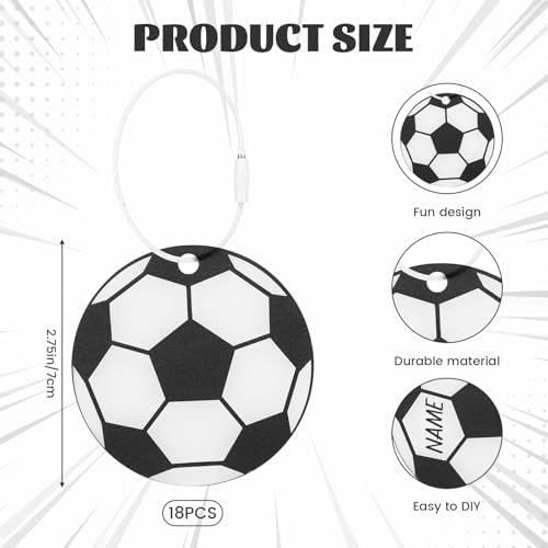 19 Pcs Soccer Luggage Tags, Soccer Party Favors Suitcase Labels with Pen, Metal Ring Name ID Card and DIY Pocket for Sports Team Travel Baggage Identifiers for Men Women - Image 2