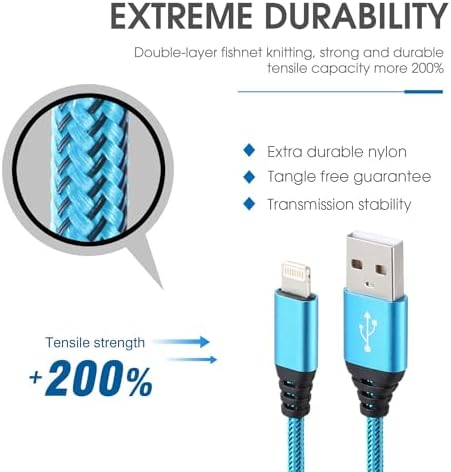 iPhone Charger 10FT 5Pack Apple MFi Certified Lightning Cable Fast Charging Nylon Braided USB-A to Lightning Compatible with iPhone 14/13 mini/14/13/12/11 Pro MAX/XR/XS/8/7/Plus/6S/SE/iPad - Image 4