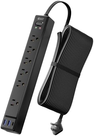 20Ft Long Extension Cord, SUPERDANNY Flat Plug Surge Protector Power Strip by SUPERDANNY