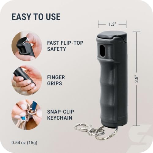 SABRE Pepper Spray with Fast Flip-Top Safety & Snap‑Clip Keychain for Self Defense - Maximum Police Strength OC with UV Marking Dye, 10‑Sec. Spray, 14-ft Range, Finger Grip, Made in USA, 0.54 fl oz - Image 6
