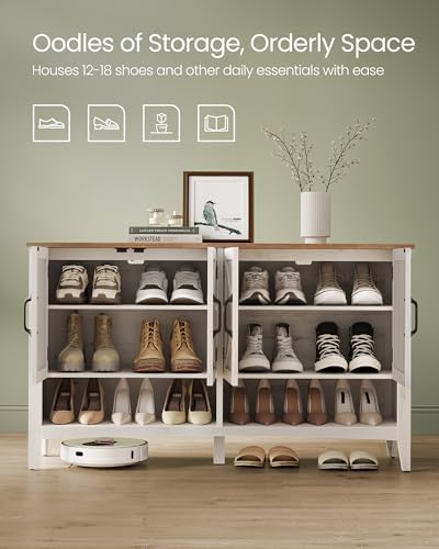 VASAGLE Farmhouse Shoe Cabinet, Narrow Storage Organizer, 4 Doors - Image 4