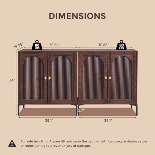 IFGET 123.5" W Modern Arched Sideboard Buffet Cabinet with Storage, Brown - Image 2