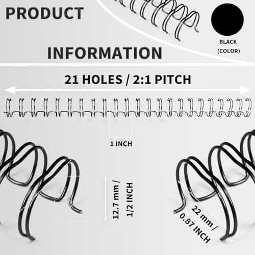 Rayson WR21127BK Wire Binding Spines, 2:1 Pitch Double Loop Binding Wires 1/2 Inch, 21-Loop Wire Ring Pack of 100 with Black - Image 3
