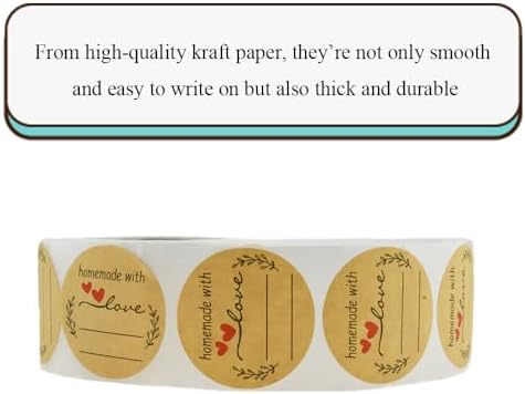 HAHIYO 1.5Inch 500P Round Natural Brown Kraft Stickers - Blank Kraft Labels Stickers Roll with Line to Write On, Homemade with Love Dot Stickers for Jar Canning Labels Price Tags Store Organizing - Image 6