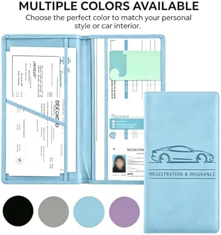 Car Registration and Insurance Holder, Vehicle Document Organizer with Secure Magnetic Closure, Automotive Glove Box Organizer for License, Cards & Essential Paperwork (Light Blue, 1PCS) - Image 7