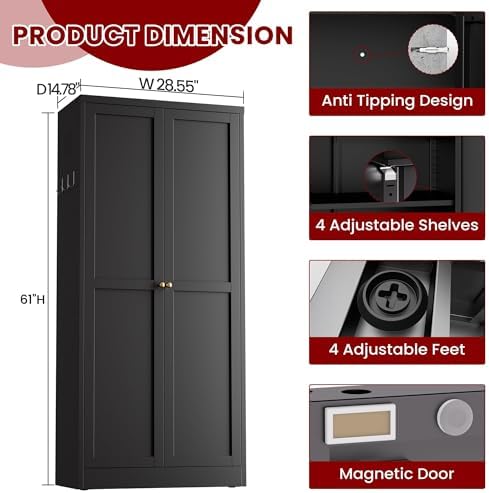 AQY Metal Pantry Cabinet, 61" Black Kitchen Storage Cabinet with Doors - Image 3