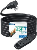 DEWENWILS 25FT Flat Extension Cord 3 Outlet, 16/3, Black, ETL Listed by DEWENWILS