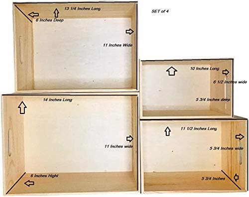 Unfinished Wooden Crates 4 Pack - Nesting Pine Wood Boxes with Handles - Image 2