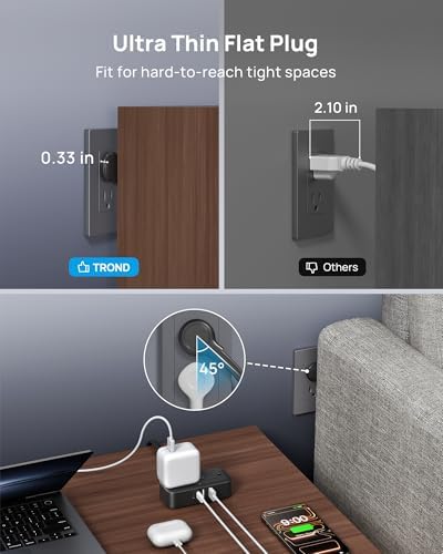 TROND Flat Plug Power Strip, Small Extension Cord 10ft, 4 AC & 4 USB, White - Image 6