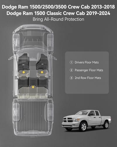 3W Floor Mats for 2013-2018 Dodge Ram 1500/2500/3500 Crew Cab - Image 2